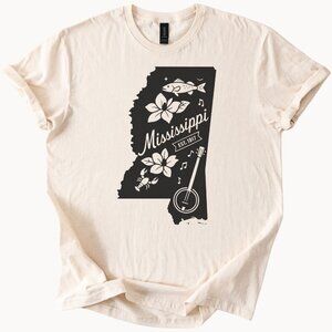 Mississippi State Shirt Magnolia Fish Banjo Art Southern Music Tee Gift
